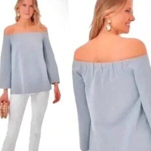TUCKERNUCK Miranda Off The Shoulder Boxy Blouse in Arctic Blue
